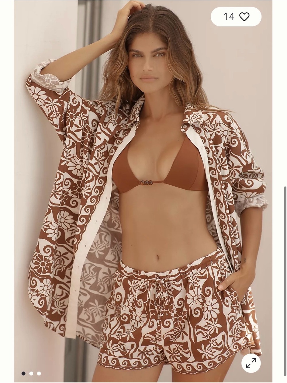 Anthropologie Brown Floral Cover-Up Set with Brown Bikini Top